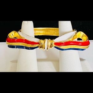 Vintage Signed Pauline Rader Enamel Bow Bracelet
